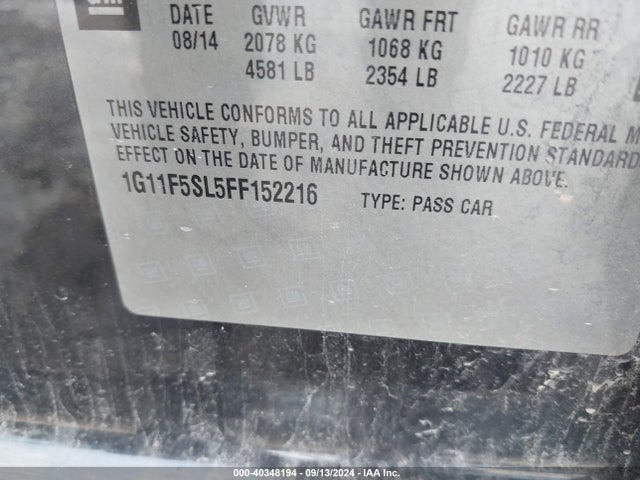 1G11F5SL5FF152216 Chevrolet Malibu 1lz