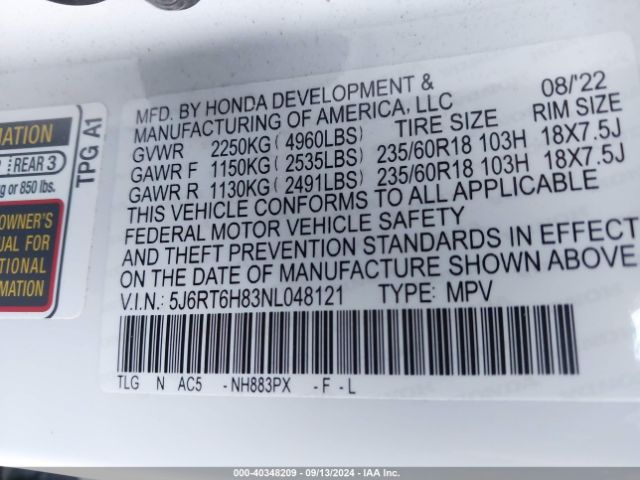 5J6RT6H83NL048121 Honda Cr-v Hybrid Ex-l