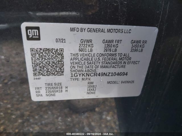1GYKNCR49NZ104694 Cadillac Xt5 Fwd Premium Luxury