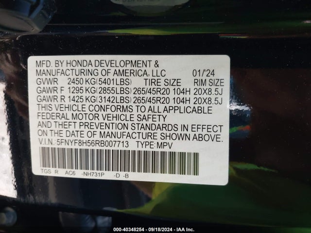 Honda Passport Awd Ex-l 2024 5FNYF8H56RB007713 Image 9