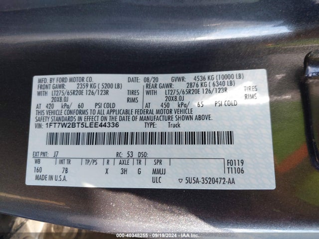 Ford F-250 Platinum 2020 1FT7W2BT5LEE44336 Image 9