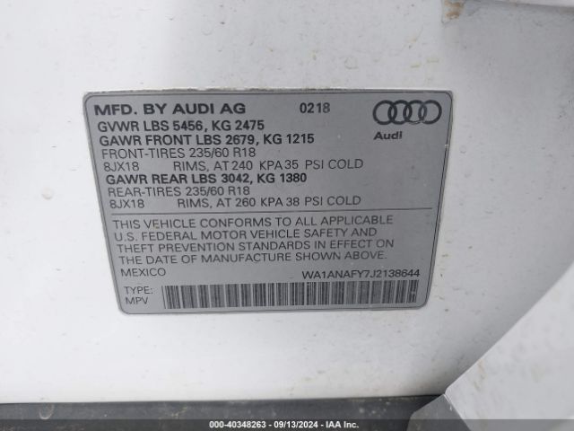 WA1ANAFY7J2138644 Audi Q5 2.0t Premium/2.0t Tech Premium