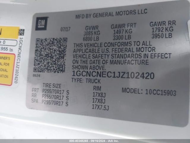 1GCNCNEC1JZ102420 Chevrolet Silverado 1500 Wt