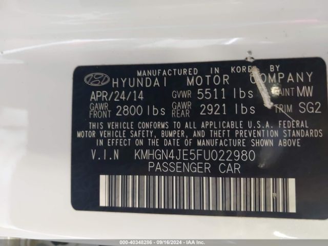 KMHGN4JE5FU022980 Hyundai Genesis 3.8