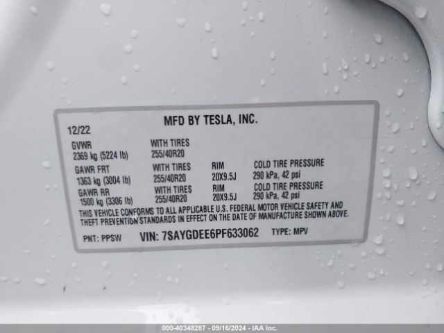 7SAYGDEE6PF633062 Tesla Model Y Awd/long Range Dual Motor All-wheel Drive