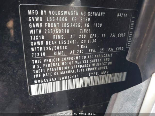 WVGAV3AX1EW612436 Volkswagen Tiguan Sel
