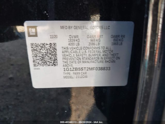 1G1ZB5ST2MF038833 Chevrolet Malibu Fwd Ls