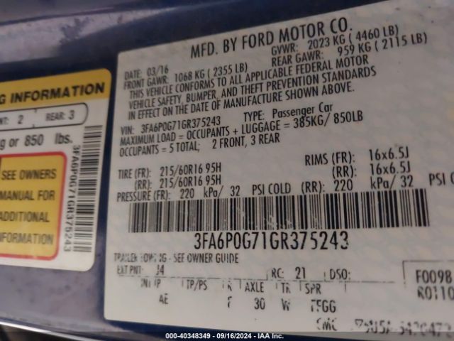 3FA6P0G71GR375243 Ford FUSION S
