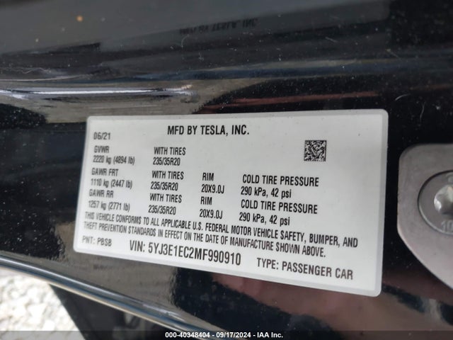 2021 TESLA MODEL 3 5YJ3E1EC2MF990910 Photo 8