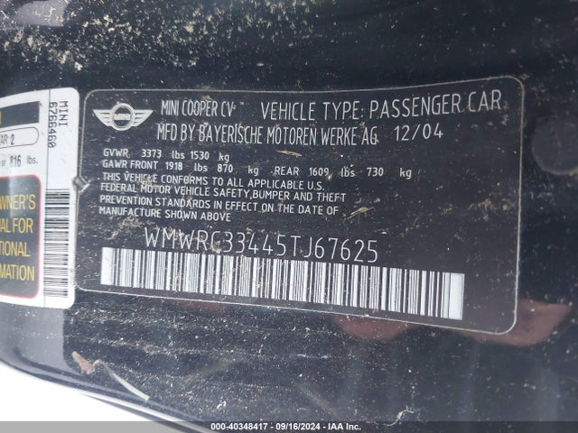 2005 MINI COOPER WMWRC33445TJ67625 Photo 8