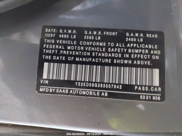 2008 SAAB 9-5 YS3ED59G383507842 Photo 8
