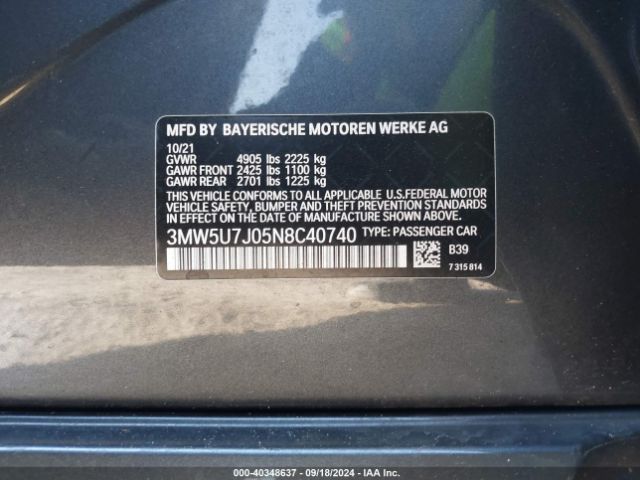 3MW5U7J05N8C40740 BMW 3 Series M340i