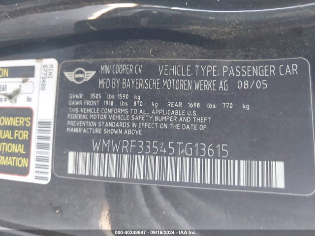 2005 MINI COOPER WMWRF33545TG13615 Photo 8