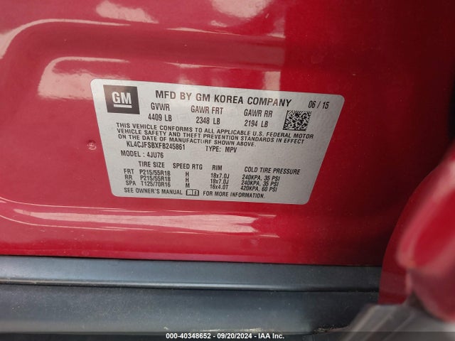 Buick Encore Convenience 2015 KL4CJFSBXFB245861 Image 9
