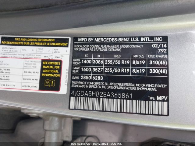 4JGDA5HB2EA365861 Mercedes-Benz Ml 350 4matic