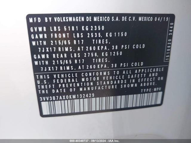 3VV3B7AX0KM132429 Volkswagen Tiguan
