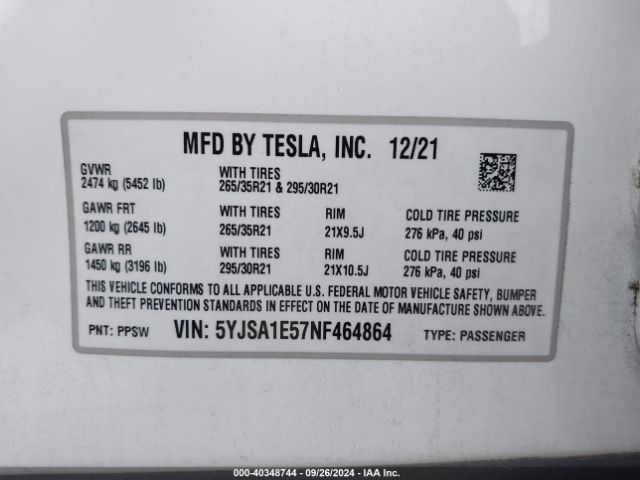 5YJSA1E57NF464864 Tesla Model S Dual Motor All-wheel Drive