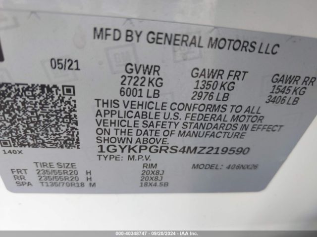 1GYKPGRS4MZ219590 Cadillac XT6 SPORT