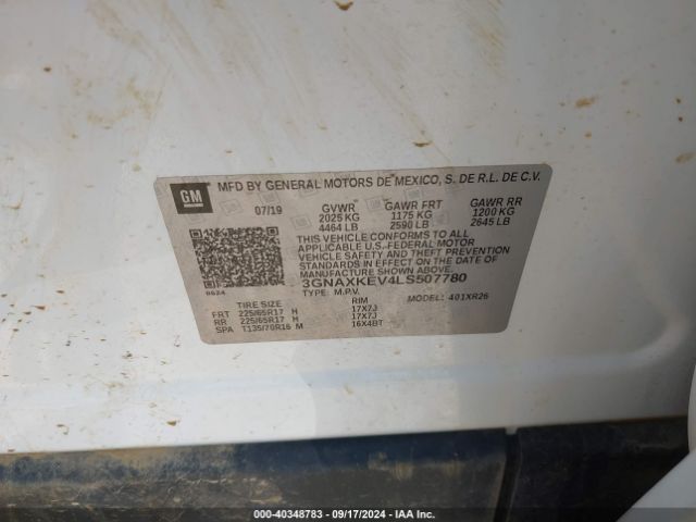 3GNAXKEV4LS507780 Chevrolet Equinox Fwd Lt 1.5l Turbo