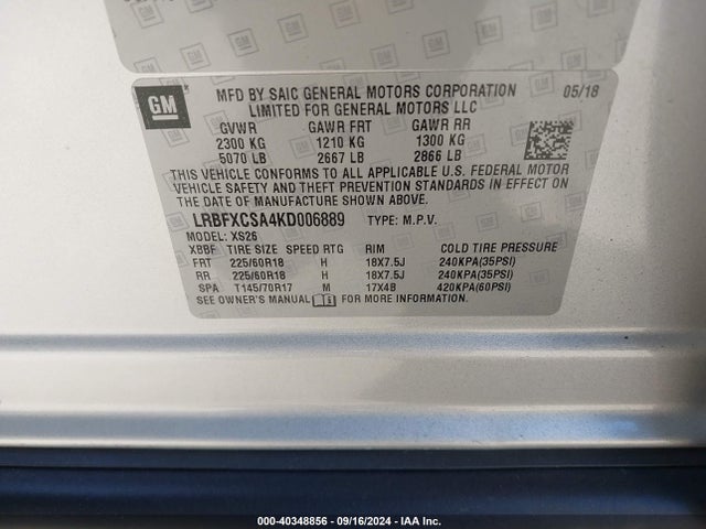 LRBFXCSA4KD006889 Buick Envision Fwd Essence