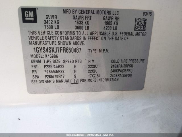 1GYS4SKJ7FR650487 Cadillac Escalade Esv Luxury