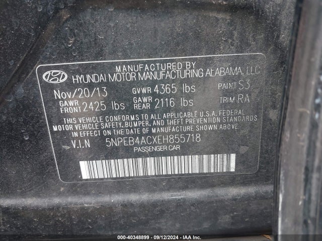 Hyundai SONATA GLS 2014 5NPEB4ACXEH855718 Image 9