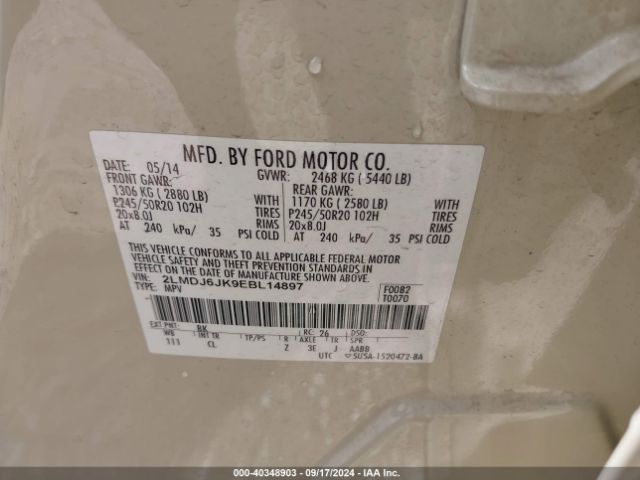 2LMDJ6JK9EBL14897 Lincoln MKX