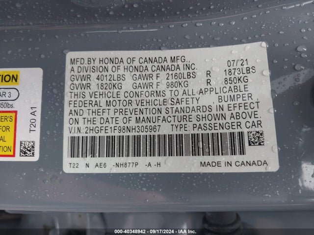 Honda Civic Touring 2022 2HGFE1F98NH305967 Image 9
