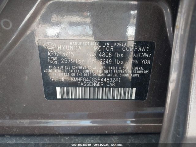 KMHFG4JG2FA483241 Hyundai Azera
