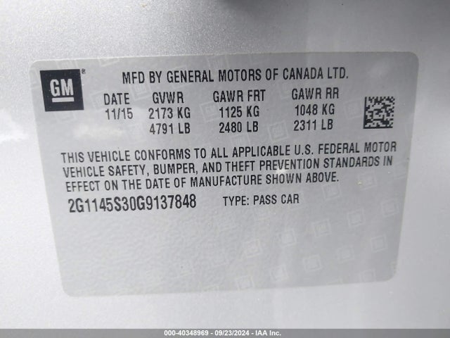 Chevrolet IMPALA 2LZ 2016 2G1145S30G9137848 Image 9