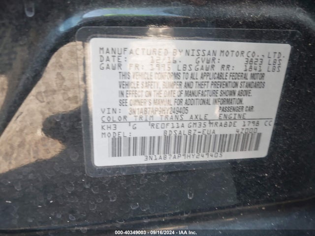 Nissan SENTRA S 2017 3N1AB7AP9HY249405 Image 9