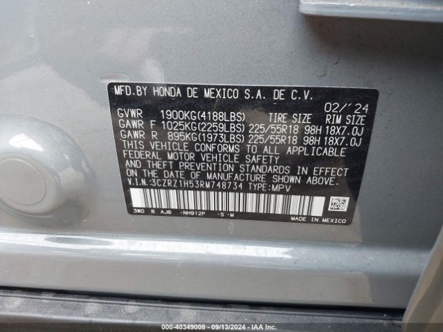 3CZRZ1H53RM748734 Honda Hr-v 2wd Sport/2wd Sport W/o Bsi