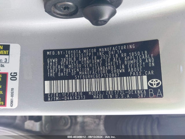 Toyota COROLLA LE 2014 5YFBURHE6EP120867 Image 9