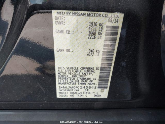 1N4AL3AP0FC145643 Nissan Altima 2.5 S