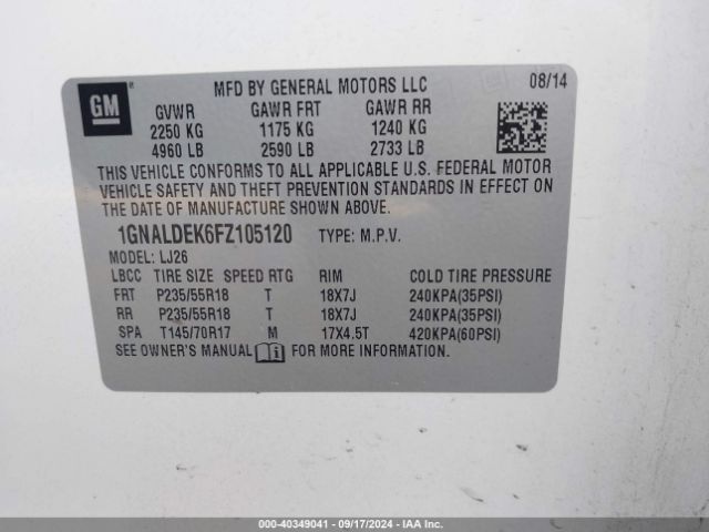 1GNALDEK6FZ105120 Chevrolet Equinox Ltz