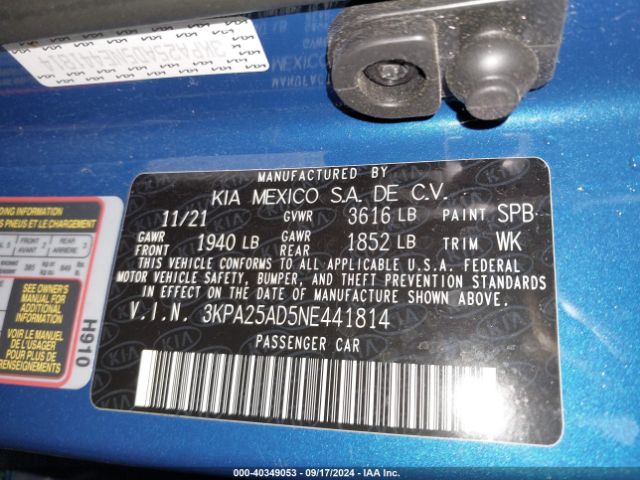 3KPA25AD5NE441814 KIA Rio 5-door S