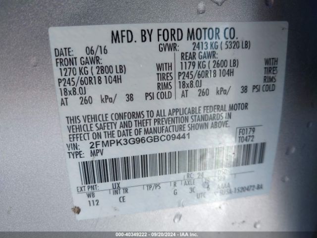 2FMPK3G96GBC09441 Ford EDGE SE