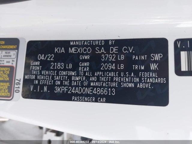 KIA Forte Fe/lxs 2022 3KPF24AD0NE486613 Image 9