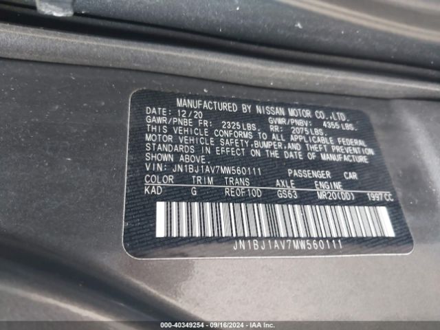 JN1BJ1AV7MW560111 Nissan Rogue Sport S Fwd Xtronic Cvt