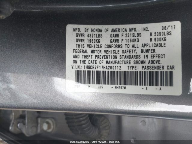 1HGCR2F17HA260112 Honda Accord Sport Se