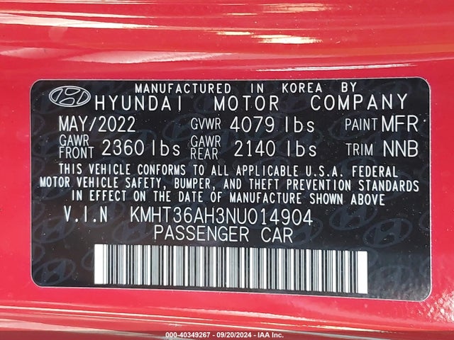 Hyundai VELOSTER N 2022 KMHT36AH3NU014904 Image 9