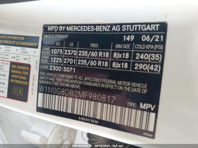 W1N0G8DB2MF980817 Mercedes-Benz Glc 300 Suv