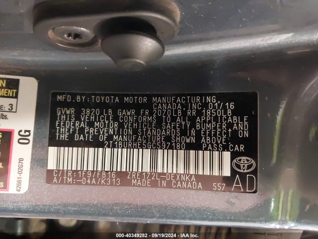 Toyota COROLLA LE 2016 2T1BURHE5GC597180 Image 9