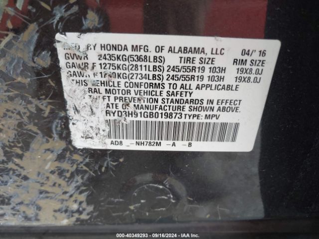5FRYD3H91GB019873 Acura Mdx Advance   Entertainment Packages/advance Package