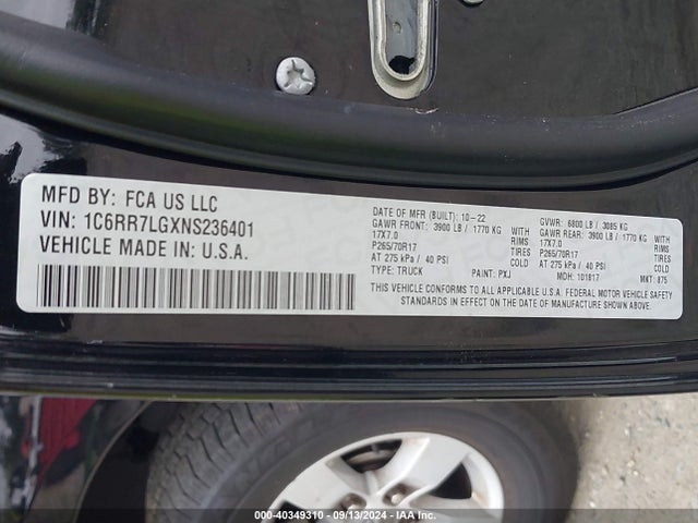 RAM 1500 Classic Slt  4x4 5'7 Box 2022 1C6RR7LGXNS236401 Image 9