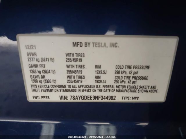 2022 TESLA MODEL Y 7SAYGDEE9NF344982 Photo 8