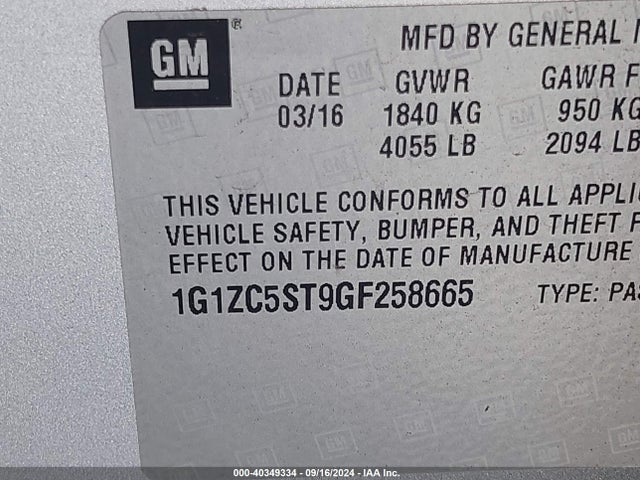 Chevrolet Malibu 1fl 2016 1G1ZC5ST9GF258665 Image 9