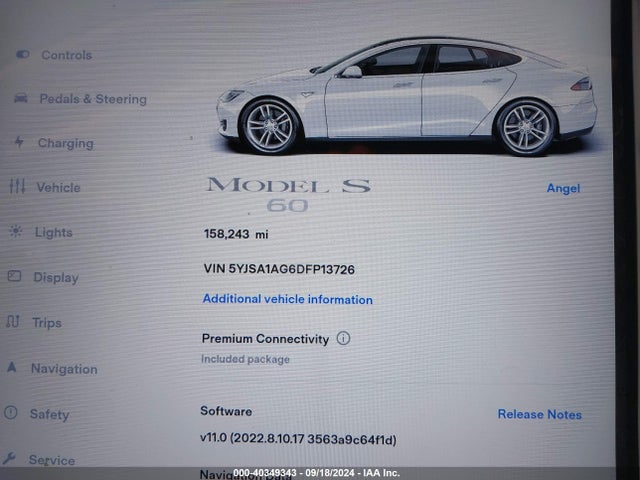 2013 TESLA MODEL S 5YJSA1AG6DFP13726 Photo 6