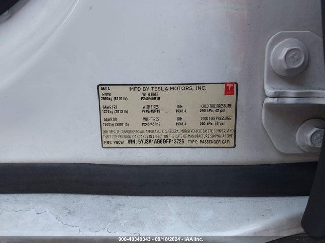 2013 TESLA MODEL S 5YJSA1AG6DFP13726 Photo 8