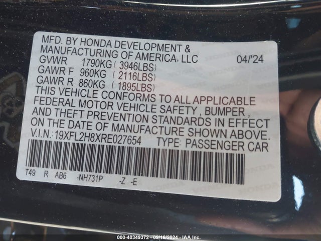 Продаж на аукціоні авто 2024 Honda Civic Sport, vin: 19XFL2H8XRE027654, номер лоту: 40349372
